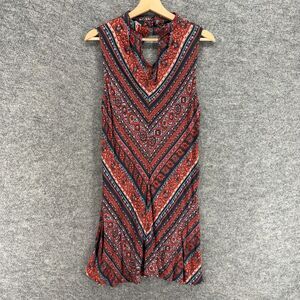 Angie Dress Women M Medium Red Striped Shift Midi Sleeveless Hook & Eye Casual